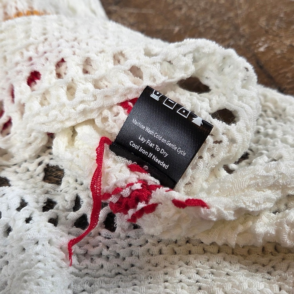 Anthropologie POL Crochet Knit Star Hoodie White Color Stripes Boho Hippie Small - Picture 9 of 11